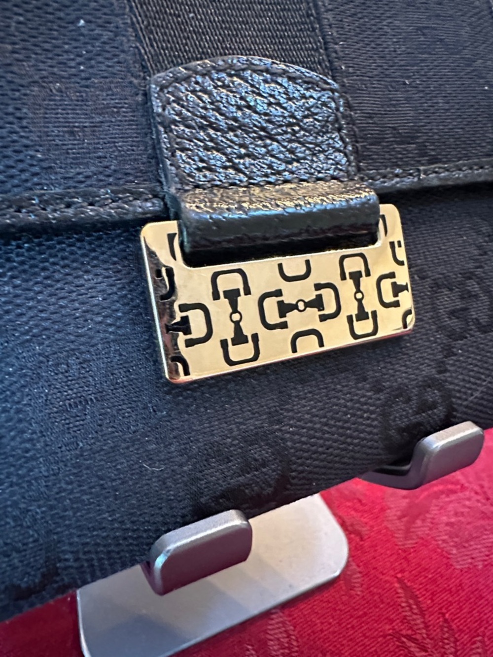 Gucci Black Canvas & Leather Compact Snap Wallet w/ Gold Charm - Picture 2 of 9